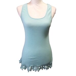 No Boundries Aqua Tank Top with Lace Hem